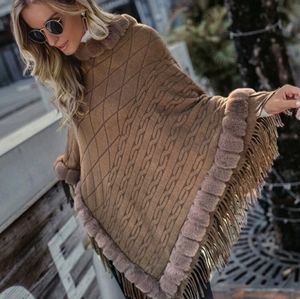Cable Knit w/ Faux Fur Trim & Tassle Poncho
